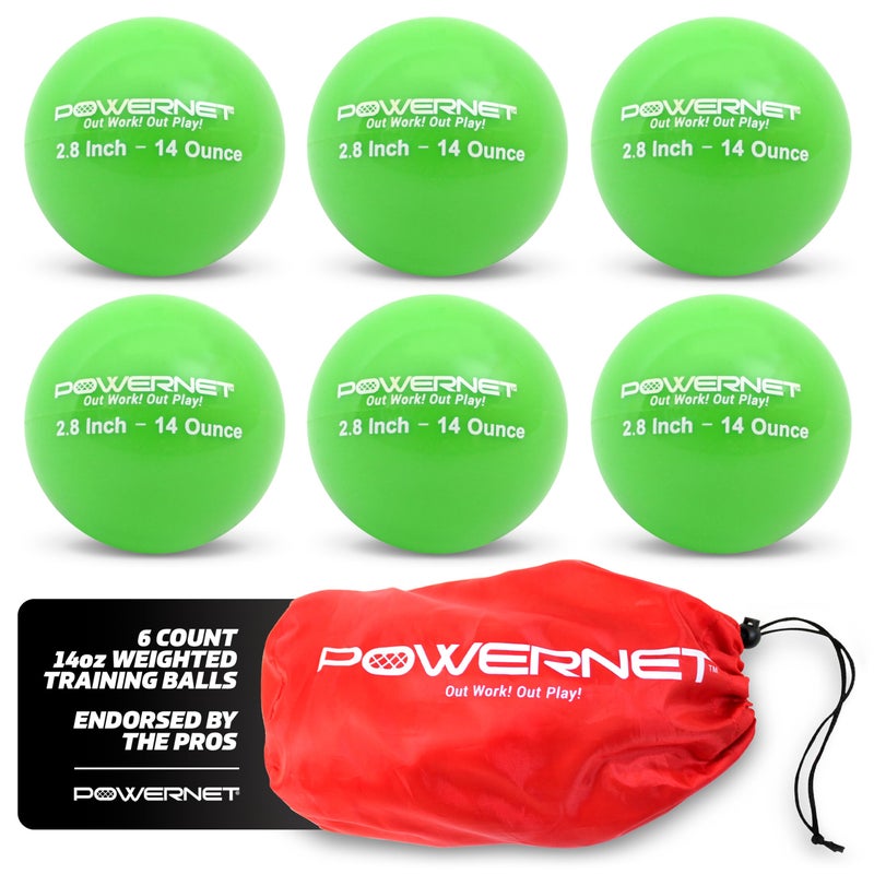 PowerNet Weighted Baseballs for Hitting Training, Baseball Training Equipment for Throwing & Batting, Build Muscle & Strength, 6 Balls 2.8" (14 Oz - Green) - Image 1